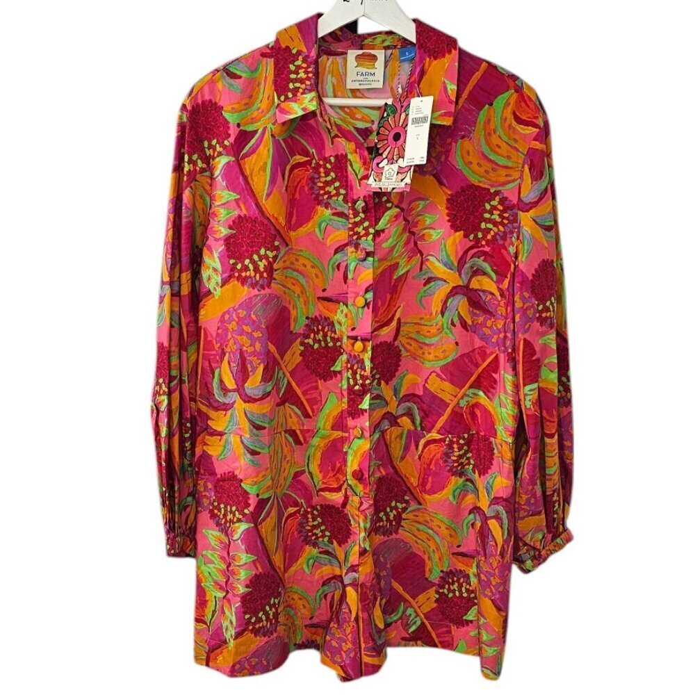 Farm Rio x Anthropologie Long-Sleeve Printed Collared Romper, Oversized, Small